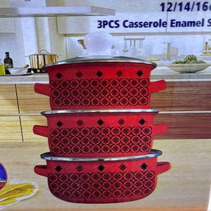 3 pcs Casserole enamel set red - 3 صحون تقديم فخمة