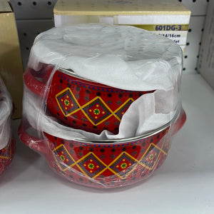 3 pcs Casserole enamel set red - 3 صحون تقديم فخمة